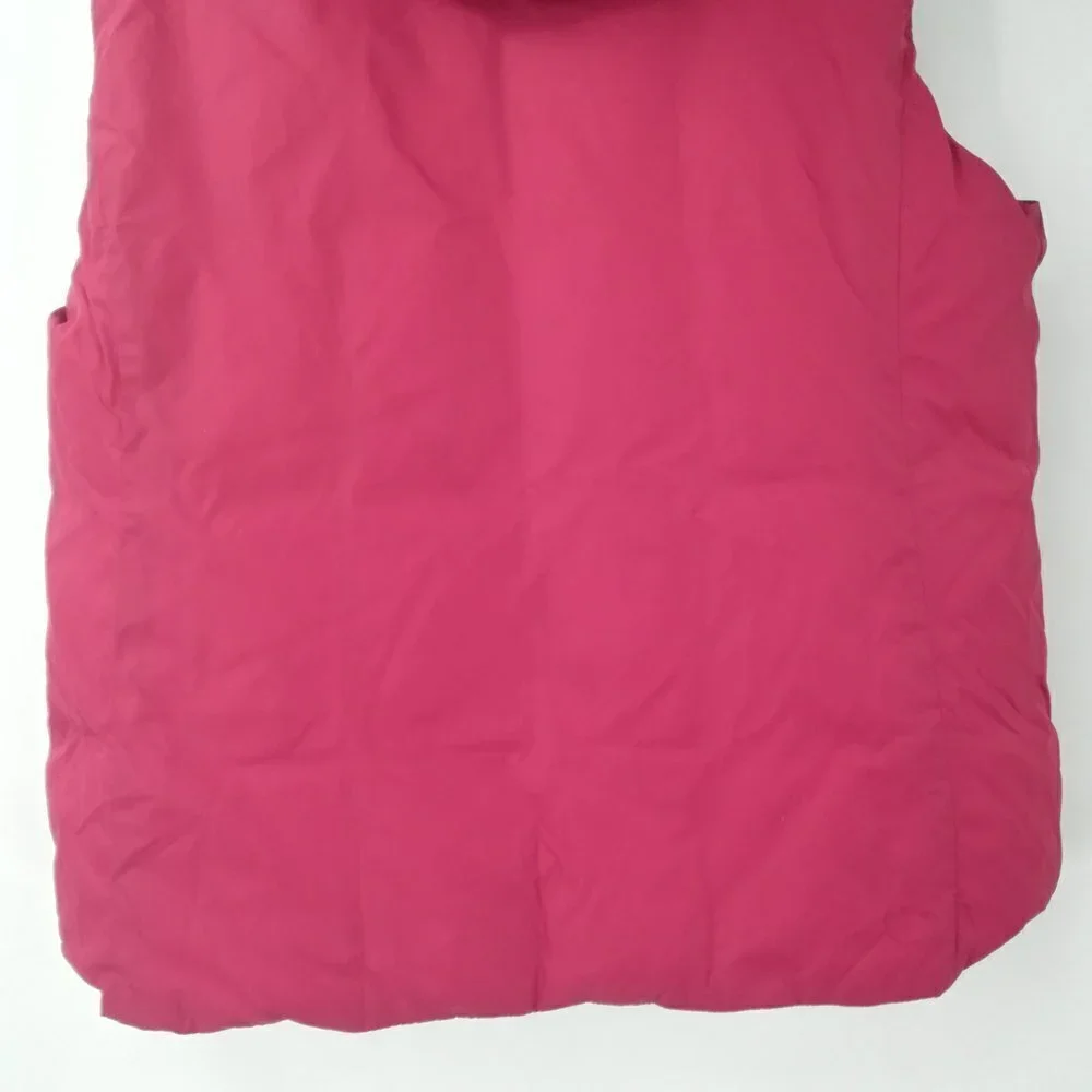 Eileen Fisher Red Down Puffer Vest Size M Pockets Hood Zipper Snap Classic